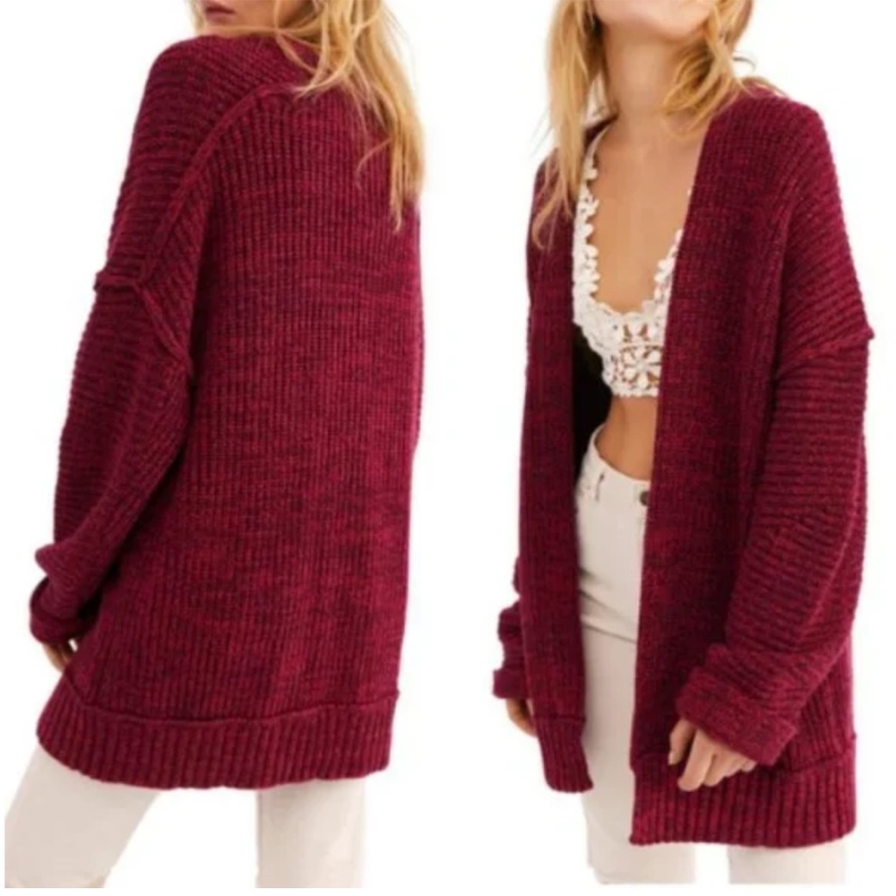 Free People High Hopes Cardigan-Burgundy/Red